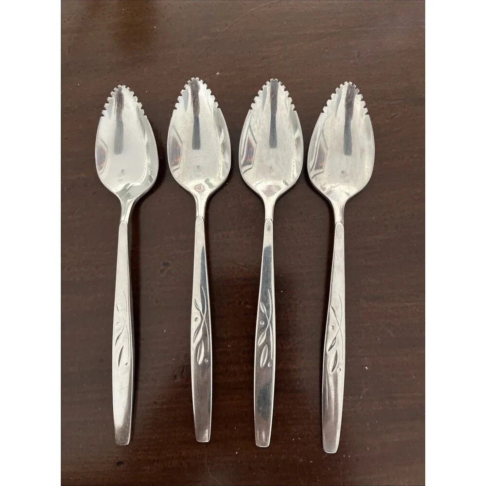 Oneida Will-O-Wisp Vintage Citrus Grapefruit Spoon Stainless Steel Set Of 4